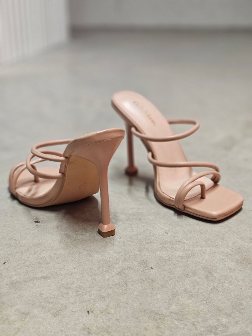 Strappy Nude Stiletto Heel Sandals With Open-Toe Square Design For Women - Picture 11 of 13